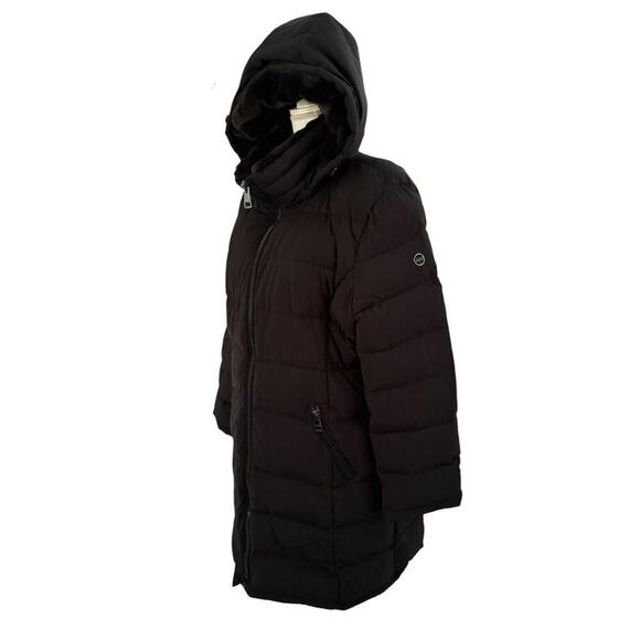 ANDREW MARC Sz XXL Black Puffer Jacket w/ Bib Faux Fur Collar Hood Stretch Sides - Picture 2 of 7